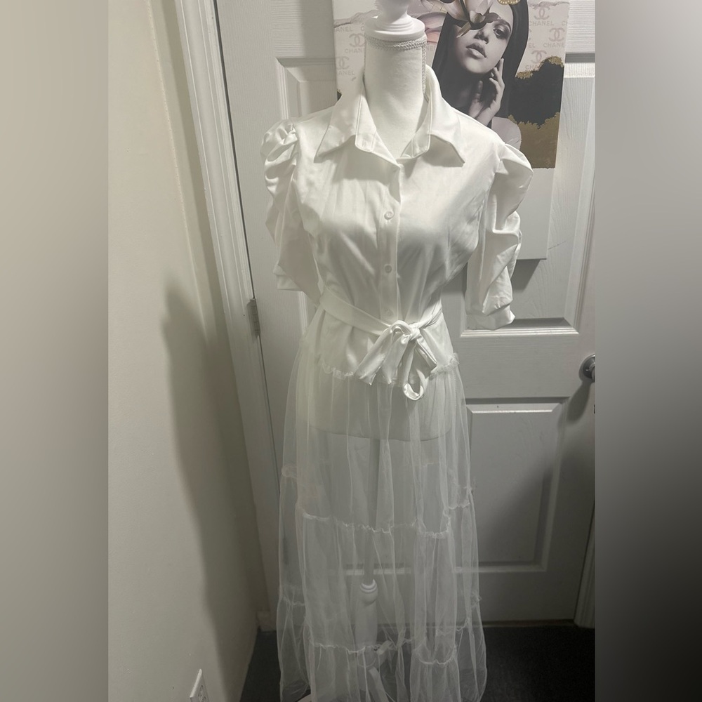Chic White Long Sleeve Layered Dress